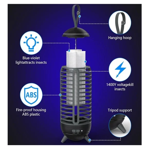 NWT! LED Light Bug Zapper Rechargeable 2in1 Wireless Insect Killer Lamp 2500mAh - Picture 8 of 13